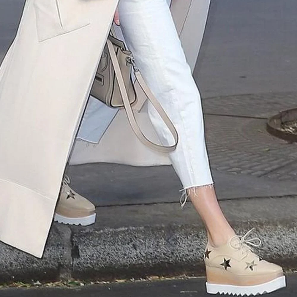 NEW Stella Mccartney Elyse Star Platform Sneakers, Beige Rose Gold Star, EU 40.5